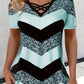 Women Criss Cross V Neck T Shirt Striped Casual Short Sleeve Tee
