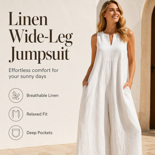 Women's Sleeveless V-Neck Wide-Leg Jumpsuit with Pockets
