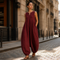 Women's Sleeveless V-Neck Wide-Leg Jumpsuit with Pockets