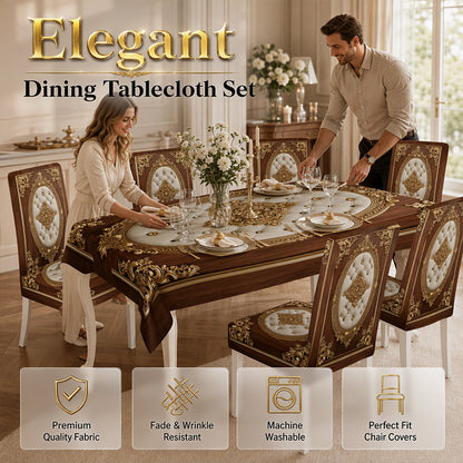 🌿 Vintage Wood Grain Tablecloth & Chair Cover Set – Embossed Dining Table Decor for Elegant Farmhouse & European-Style Dining Rooms