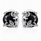 🖤 Gothic Vine Stud Earrings – Silver Tone Round Earrings with Black Cubic Zirconia