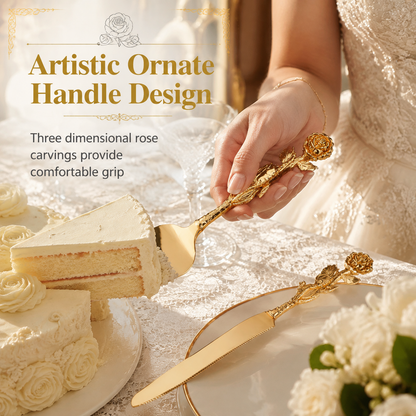 🍰 LIMITED-TIME 50% OFF! ✨ Exquisite Metal Alloy Cake Knife & Server Set – Vintage Floral, Sturdy, Elegant 🎊