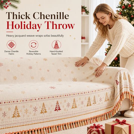 🐱🛋️🎄 Thickened Christmas Chenille Sofa Cover – Full Coverage Cat Scratch & Stain Resistant Couch Slipcover ✨