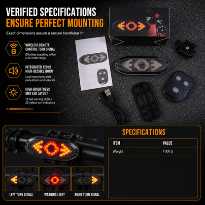 Bicycle Remote Control Turn Signal Taillight with Horn Warning Light for Road and Mountain Bikes