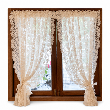 🌸✨ French Vintage Beaded Lace Sheer Curtain – Punch-Free Hook & Loop Door Curtain for Balcony & Bay Window 🏡