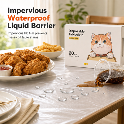 🎉🔥 Disposable Cartoon Plastic Tablecloth – Transparent Table Cover for Party, BBQ, Rectangular & Round Tables, 20 Sheets 🍽️