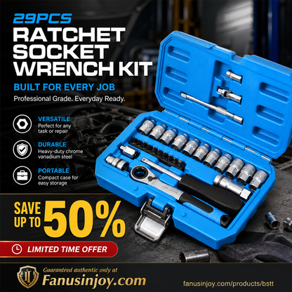 🔧 50% OFF NOW! 🛠️ 29-Piece Ratchet Socket Wrench Kit – CR-V Steel, Versatile & Portable 📦